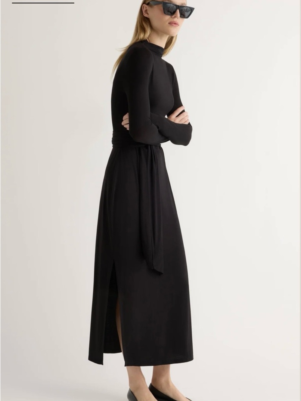 NNW- Modern Citizen Vero Black Tie-Front Long-Sleeve Dress